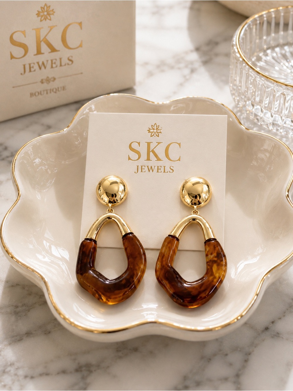 Gold and Tortoiseshell Drop Earrings